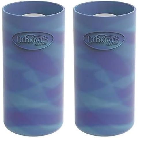 Dr. Brown's Natural Flow Options+ Glass Baby Bottle Sleeves,100% Silicone,8 oz,Narrow,Glow in The Dark (Pack of 2)