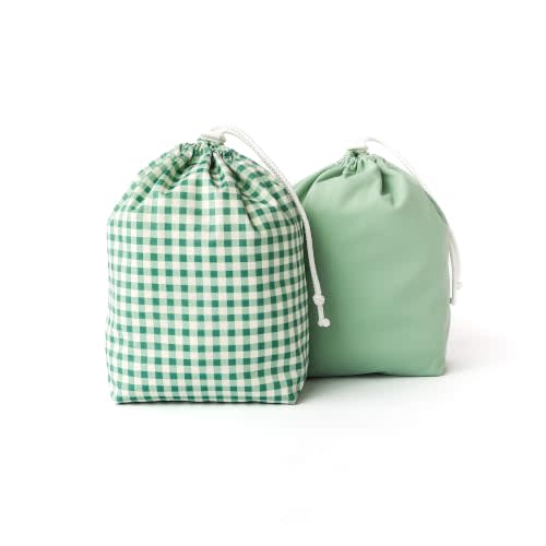 Esembly Ditty Bag Duo - Reusable Waterproof Wet Bags for Cloth Diapers, Swimsuits, Toiletries, and Snacks, Set of 2 - Verdant Gingham + Willow