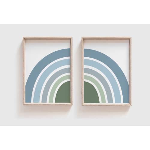 Set of 2 Rainbow Muted Blue, Rainbow Print Set, Boys Nursery Prints, Rainbow Decor, Boys Bedroom, Playroom Decor, Nursery Wall Art, Blue