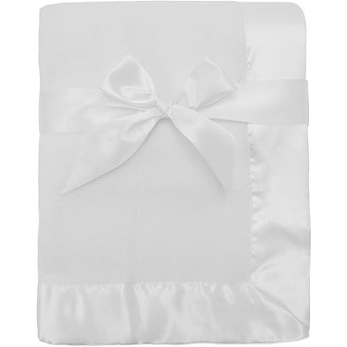 American Baby Company Fleece Blanket with Silk-Like Satin Trim, Soft, Warm & Cozy, White, 30" x 40" for Boys and Girls, Perfect for Baby Carrier, Stroller, Travel and Gifting