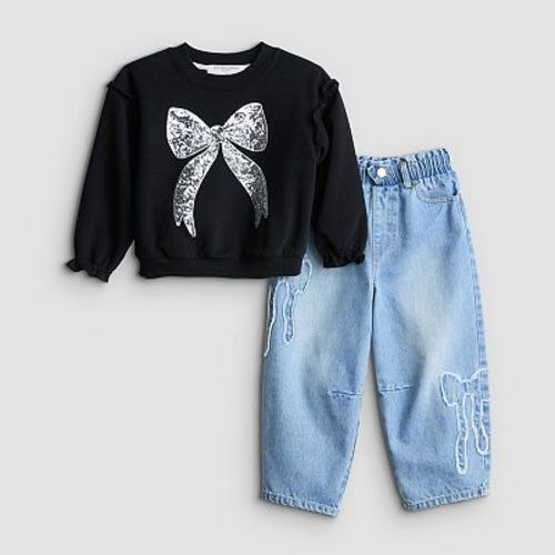 Baby & Toddler Girl Grayson Threads Kids The Label 2-Piece Bow Pullover & Jeans Set