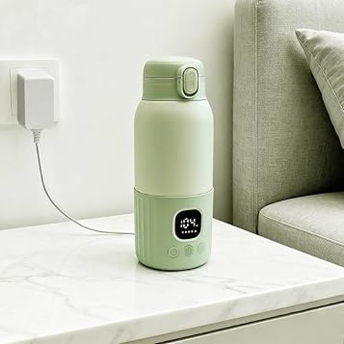 Portable Milk Warmer for Travel, 12.8 oz Baby Bottle Warmer with 100w Fast Heating, Formula Container to Go for Breast Milk, Accurate Temp Control, Travel Portable Milk Water Warmer for Breastmilk