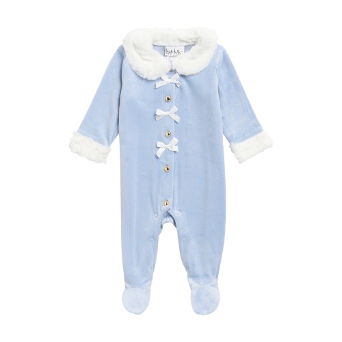 Faux Fur Trim Velour Footie