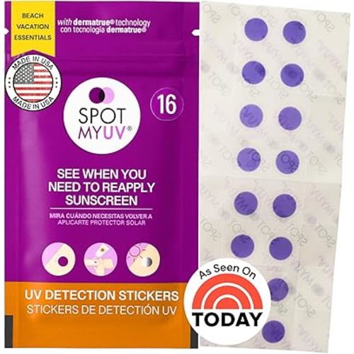 SpotMyUV UV Detection Stickers for Sunscreen with Patented Dermatrue SPF Sensing Technology, Know When to Reapply Sunscreen to Help Prevent Sunburn, 16 Count