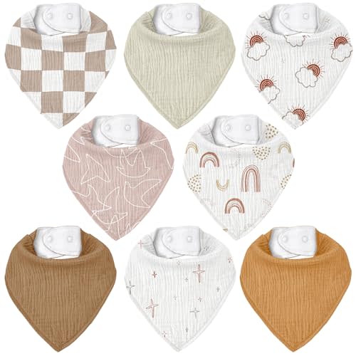 CIVARUA KIDS Muslin Baby Bibs 8 Pack, Baby Bandana Drool Bib for Drooling and Teething, Cotton Soft Absorbent for Girls Boys