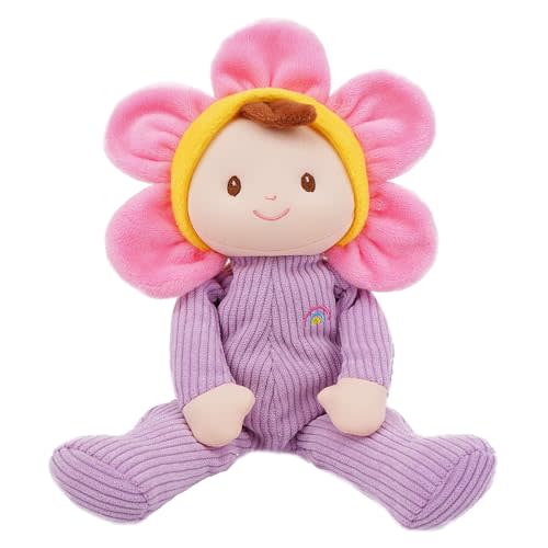 June Garden My First Doll Florie Blossom – 10" Soft Plush Doll – Baby Safe Infant Cuddle Toy – Newborn Purple Corduroy – 0+ Months