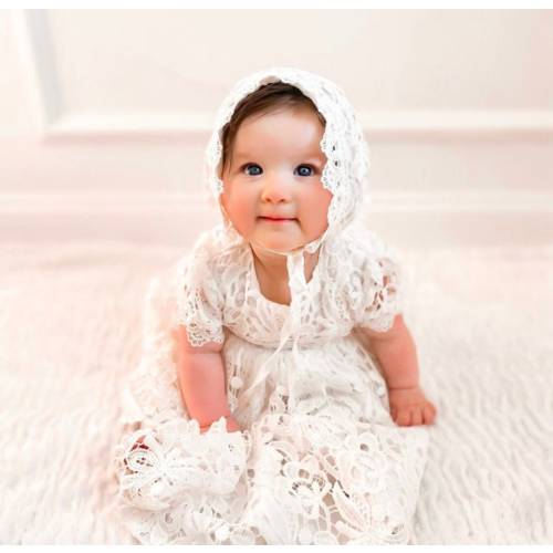 Baby Girls Lace Dress, Baby Christening Gown Christening Dress, Girls Baptism Dress Gown, Infant Lace Blessing Gown Dedication Set Bonnet