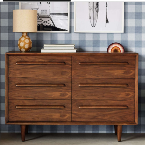 Tatum 52" Walnut Mid-Century Kids Wood 6-Drawer Wide Dresser