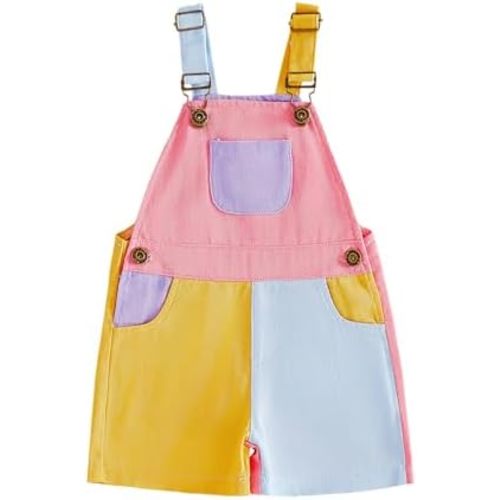 Fernvia Toddler Kids Baby Girl Boy Contrast Color Overalls Shorts Clothes 2T 3T 4T Adjustble Shoulder Strap Jumpsuit Workwear