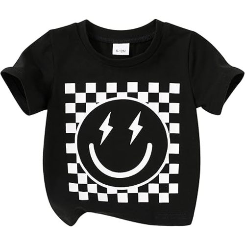 Happy Town Toddler Clothes Baby Boy Girl Smiley Face Shirt Short Sleeve T-Shirt Tee Summer Tops Outfits