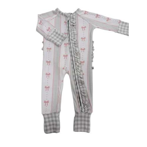 Gingham & Bows Ruffle Pajamas – 0/3m