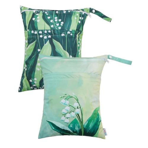 ALVABABY 2pcs Cloth Diaper Wet Dry Bags Waterproof Reusable with Two Zippered Pockets Travel Beach Pool Daycare Soiled Baby Items Yoga Gym Bag for Swimsuits or Wet Clothes 2LM13 | Waterproof, Two Zippered Pockets, Reusable, for Wet Clothes, for Swimsuits,