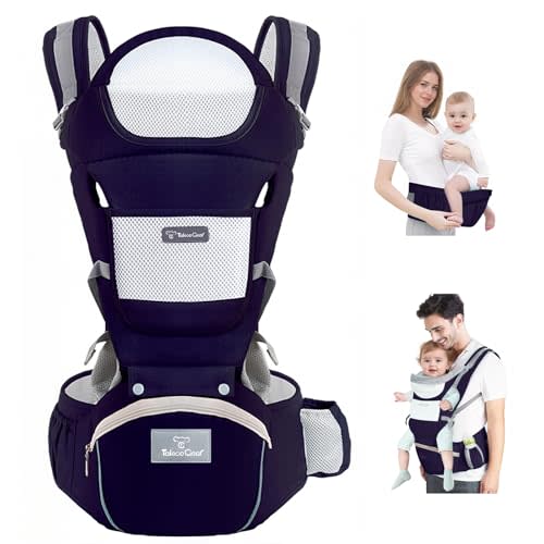 Baby Carrier Newborn to Toddler, Ergonomic M Position 6 in1 Baby Carrier with Hip Seat, Adjustable Detachable Baby Hip Carrier, All Seasons, for Babies 7–45 lbs