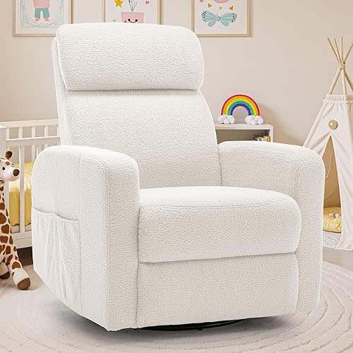 Power Swivel Recliner Chairs for Adults, Electric Glider Rocking Chair Nursery, Glider Recliner Nursery Chair with Classified Side Pocket, Nursery Rocking Chairs with USB and Type-C Ports