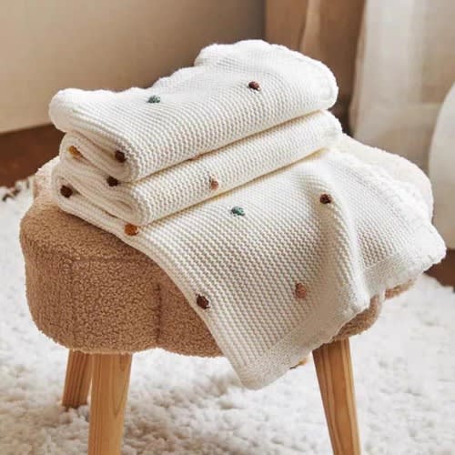 Pure Cotton Baby Blanket with Polka Dots,Soft and Cozy Baby Throw,Newborn Blanket,Comfortable Cotton Baby Blanket