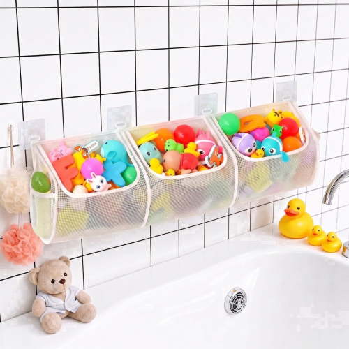 Bath Toy Organizer for Tub, 3 Compartment Large Capacity Storage Holder with Hooks, Easy Access & Sorting for Toddler Bath Toys