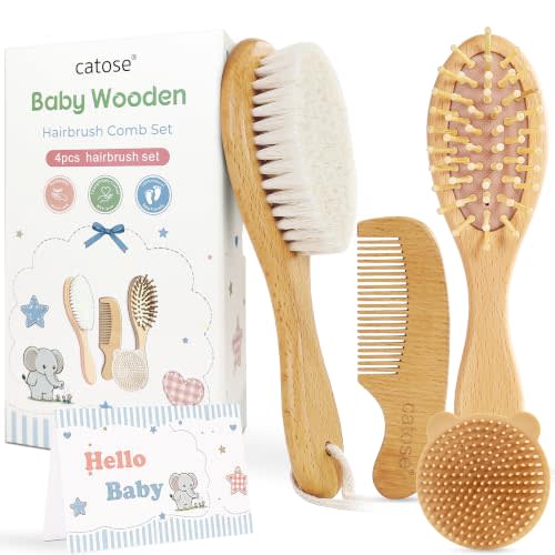 Baby Brush and Comb Set,Wooden Baby Brush,Soft Goat Hair,Newborns | Soft Goat Bristles,Infant Grooming Kit,Newborn Baby Hair Brush,Toddler Hair Care,Cradle Cap Brush,Baby Essentials