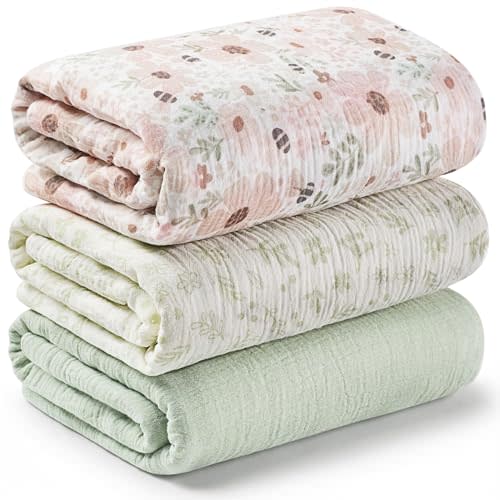3-Pack Muslin Swaddle Blankets for Newborns Boy,Girl – 47x47 Large Cotton Muslin Baby Blanket, Nursery Swaddling, Neutral, Soft, Breathable, Light Infant Baby Receiving Cover (Flora Vale, Regular)