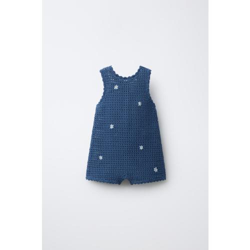 EMBROIDERED EYELET KNIT ROMPER - Blue | ZARA United States