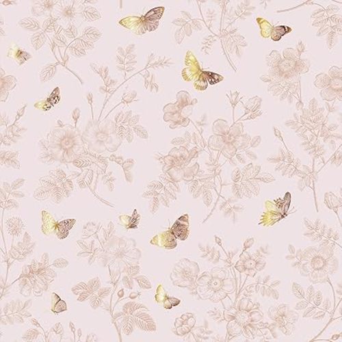 VEELIKE Soft Pink Floral Wallpaper Peel and Stick Butterflies and Flowers Wallpaper for Girls Bedroom Nursery 17.7''x118'' Self Adhesive Wildflowers Wall Paper Pink Contact Paper for Cabinets Drawers