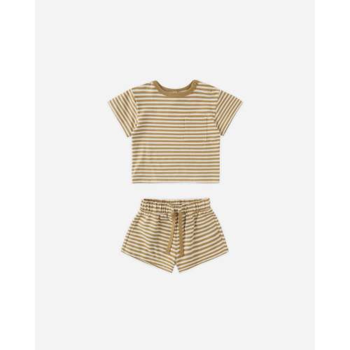 Boxy Pocket Tee + Short Set Honey Stripe (12-18m)