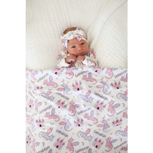 Dragon Adventure Personalized Swaddle Blanket | Pink