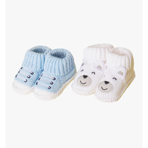 Baby Booties Newborn Infant Hand Crochet Knit Cotton Shoes Booties First Walking Slippers Indoor House Shoes for Baby 2 Pairs