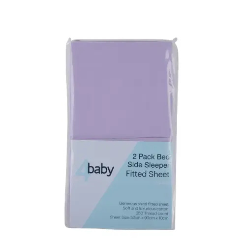 4Baby 2 Pack Fitted Sheet Bedside Sleeper Percale Lilac | Baby Bunting AU