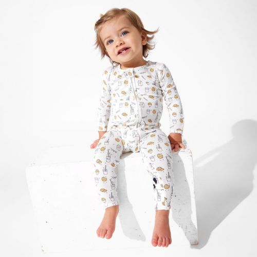 Bellabu Bear Baby Milk and Cookies Bamboo Convertible Footie White 3-6 Months