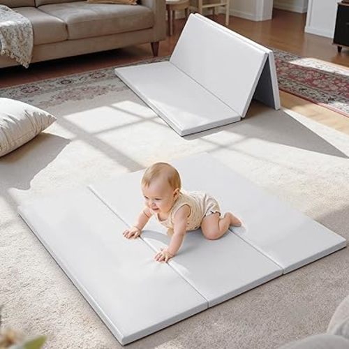 Foam Baby Play Mat: PU Leather Waterproof Kids Playmat - Trifold Floor Mat - Large Play Mat for Playpen Thick Pad Fodable Mattress Soft Toddler Mattress Infant Cushion for Preschool (Grey)