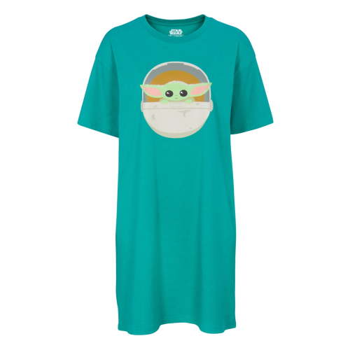 Star Wars Mandalorian Women's Sleep Shirt - Baby Yoda Bassinet Nightshirt Pajama, Heather Teal, Large