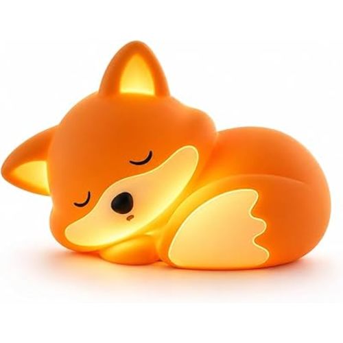 Cute Fox Night Light for Kids, Silicone Baby Nursery Night Light, Rechargeable Touch Lamp with Timer & Dimmable Warm Light for Bedroom Decor, Cute Animal Lamp