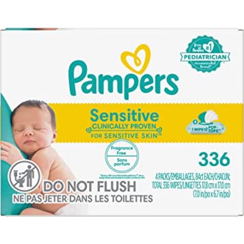 Pampers Baby Wipes Sensitive Perfume Free 4X Pop-Top Packs 336 Count