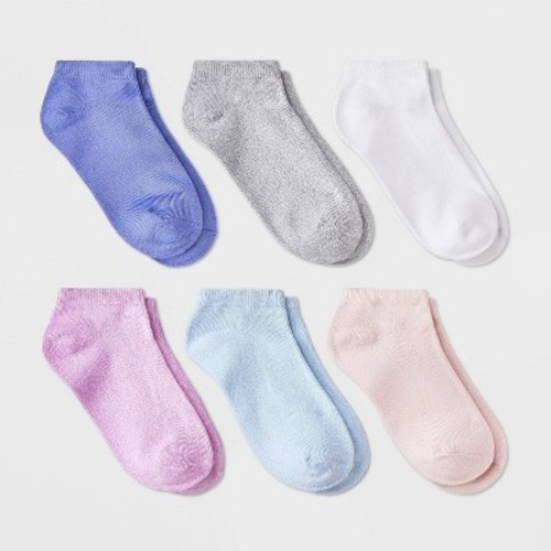 Girls' 6pk 'Marled' Super Soft No Show Socks - Cat & Jack™ Purple/Pink/Gray S