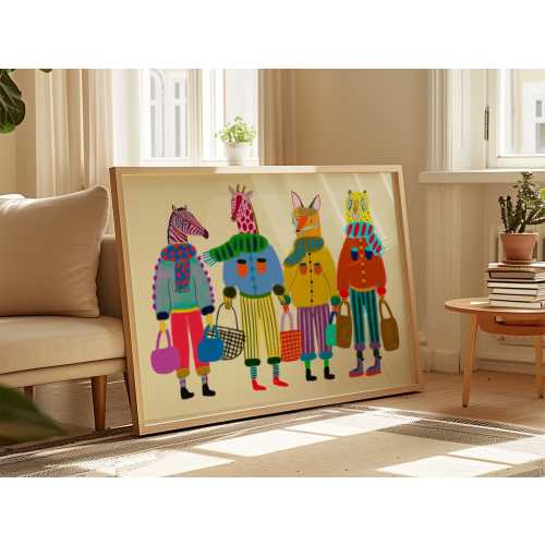 Shopping Art Print, Girls Wall Decor, Gift For Her Birthday, Christmas, Bright and Colorful Teens Room Decoration, Fun and Cute Illustration