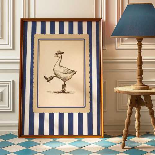 Silly Cowboy Goose Wall Art Print – Funny Western Dancing Duck Poster, Silly Goose Nursery Decor, Rustic Vintage Cowboy Artwork