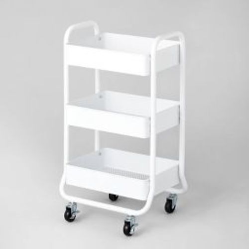 3 Tier Metal Utility Cart White - Brightroom™: Rolling Storage Trolley with Wheels, Powder-Coated Steel, 31.3" Height