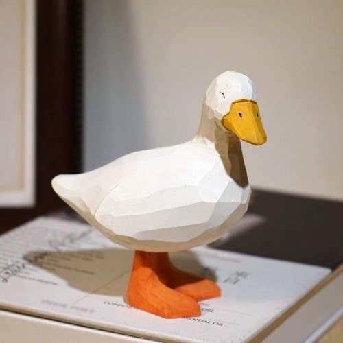 Japanese Wooden Call Duck Figurine, Hand Carved Linden Wood Duck Statue, Japanese Style Animal Decor, Cute Duck Desk Ornament Gift