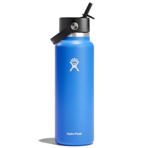 Hydro Flask Water Bottle - Insulated Stainless Steel - Wide Straw Lid, Non Spill, Leakproof in 40 Oz Cascade Blue