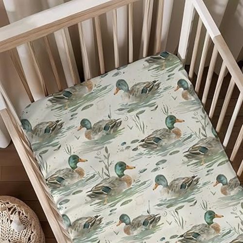Baby Sheets Fitted Bed Sheet Mallard Ducks Leaves 28x52