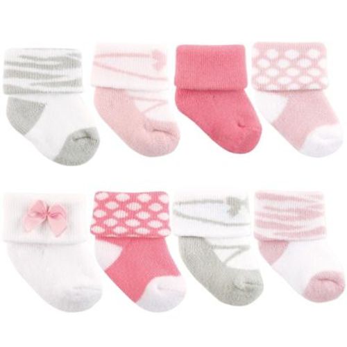 Luvable Friends Basics Infant Baby Cozy Terry Socks 8-Pack, Prima Princess, 0-6 Months