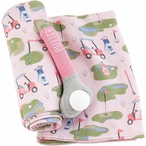 Mud Pie Pink Golf Swaddle and Rattle