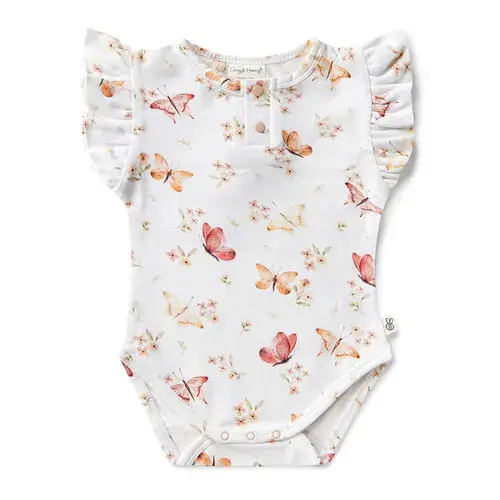 Snuggle Hunny Butterfly Short Sleeve Organic Bodysuit with Frill | Baby Bunting AU