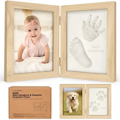 KeaBabies Personalized Baby Hand and Footprint Kit, Quick Dry Clay - Newborn Keepsake Feet and Handprint Kit, Nursery Picture Frame, New Mom Gifts for Baby Showers & Registry (Ash Wood)