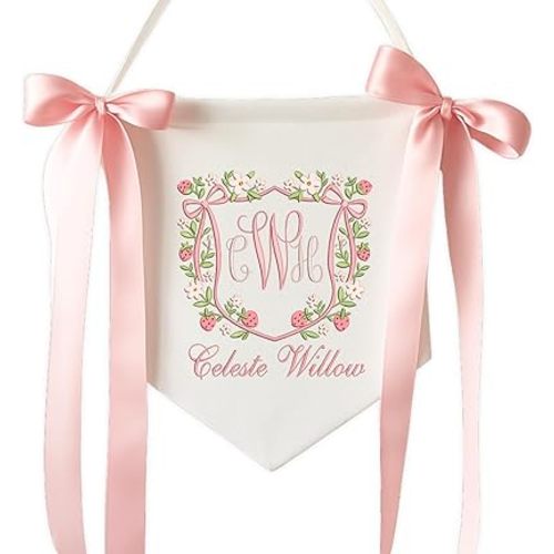 Letrero bordado con nombre de bebé con lazos, letrero de anuncio de bebé recién nacido, letrero de nombre de hospital de bebé, banderín colgante de lona, bandera personalizada con nombre de