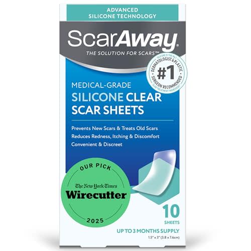 ScarAway Advanced Clear Silicone Scar Sheets, Medical Grade Silicone Strips (1.5" x 3") Scar Treatment and Prevention for Surgical, Burn, Body, Hypertrophic & Keloid Scar Treatment, 10 Clear Sheets