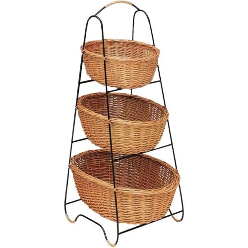 HUBERT Merchandising Stand with Rattan Baskets3 Tier Oval - 22" L x 15" D x 42" H