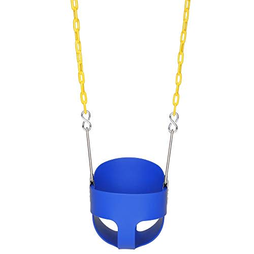 Swing Set Stuff,High Back Full Bucket Swing Seat with Finger Grip, Plastic Coated Chains and Carabiners for Easy Install,330.69lbs Capacity (Blue)