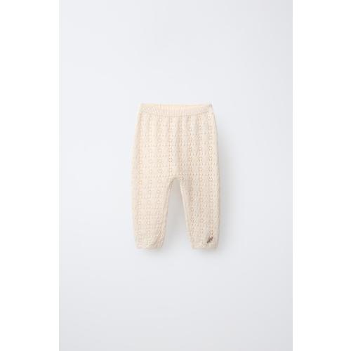 EMBROIDERED EYELET KNIT PANTS - Beige-pink | ZARA United States