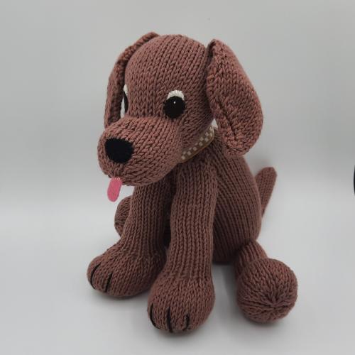 Organic labrador stuffie, chocolate lab puppy nursery decoration, handknitted in USA